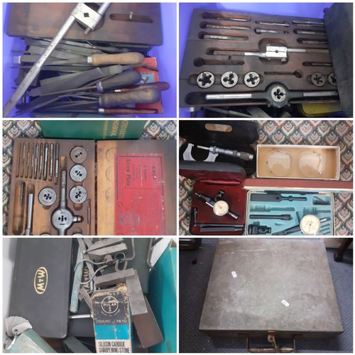 524 - A quantity of tools to include metal precision files together with workshop and machinery handbooks ... 