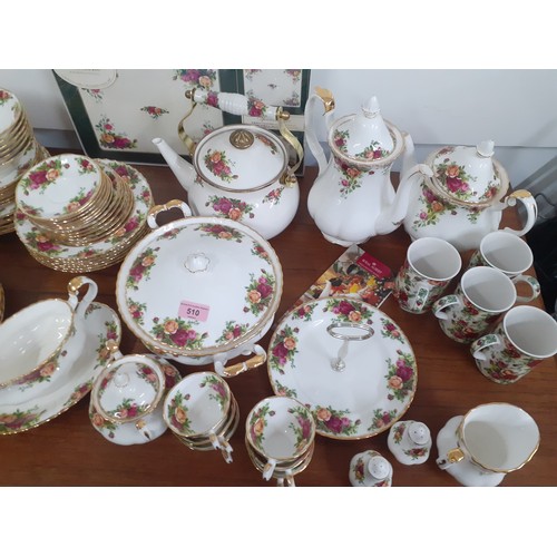 510 - A Royal Albert Old Country Roses 6 setting dinner, tea and coffee service to include a tureen with l... 