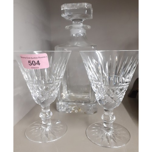 504 - A pair of Waterford 'Maeve' crystal wine glasses together with a decanter. Location:R2.2
If there is... 