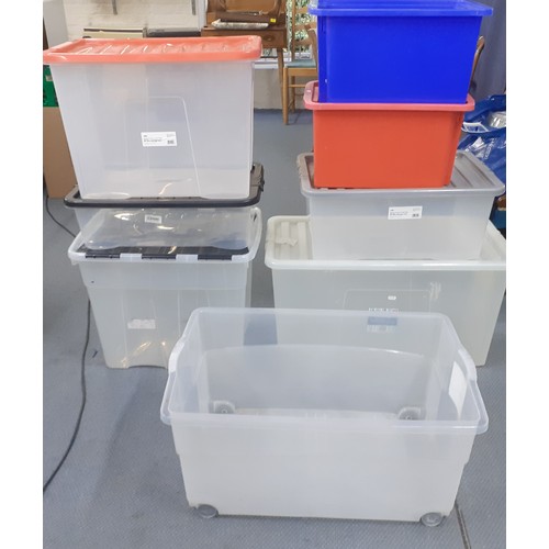 509 - Eight plastic storage boxes, 5 with lids. Location:BWR