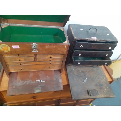 506 - An Emir wooden collectors cabinet with keys and a mid 20th Century bank of collectors drawers A/F wi... 