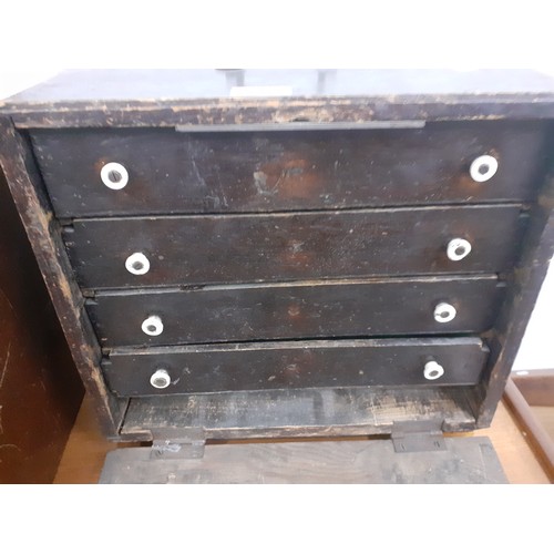 506 - An Emir wooden collectors cabinet with keys and a mid 20th Century bank of collectors drawers A/F wi... 