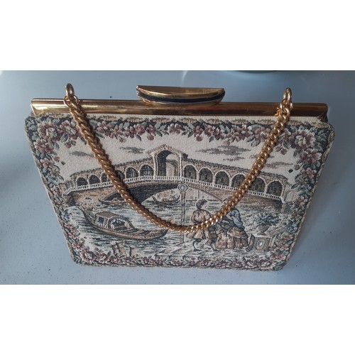 41 - A mid 20th Century La Marquise tapestry bag with gold tone hardware and chain handle together with a... 