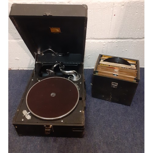 586 - A His Master's Voice gramophone together with a case of 1950's and 60's 45rpm singles. Location:G
If... 