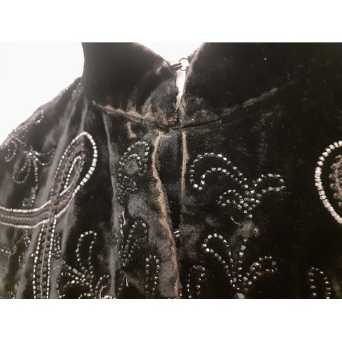 35 - A Victorian black velvet cape with embroidery and beadwork, approx 15