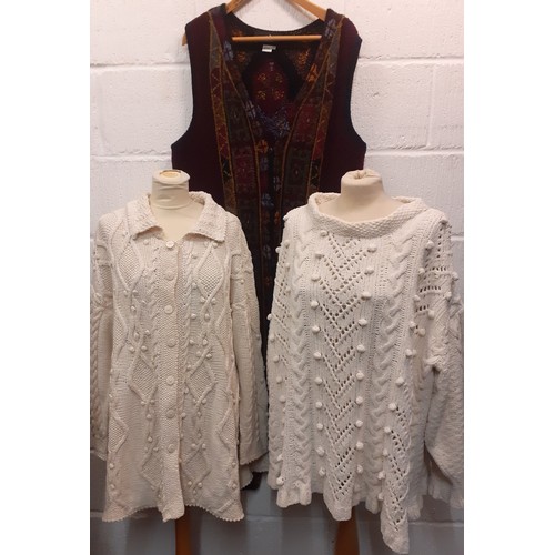 45 - Two items of Irish cream hand knitted knitwear to include an oversized Tivoli cardigan approx 46