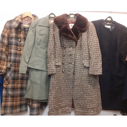 54 - Mixed 1960's-'80's ladies clothing to include 3 woollen coats, a chestnut dyed fur wrap and matched ... 