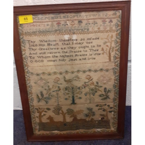 65 - A late 18th/early 19th Century fine needlework sampler A/F on muslin, undated, worked by Elizabeth H... 