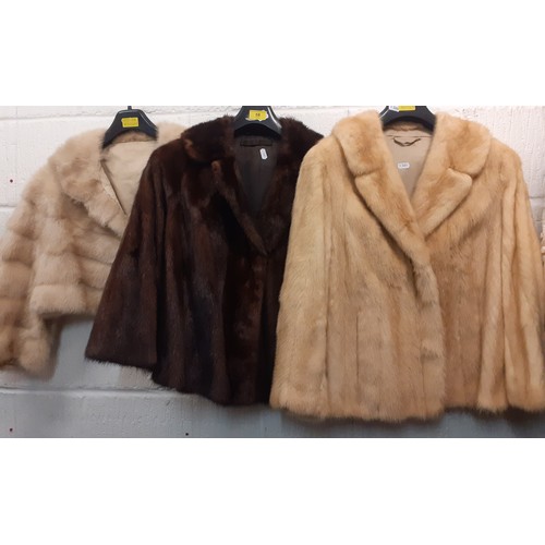 58 - Three vintage ladies fur bolero jackets comprising 2 blonde minks and a brown mink, all approx 40