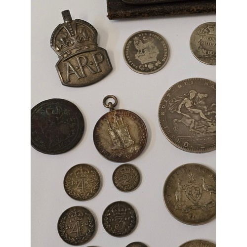 139 - Coins of interest - to include a George III 1820 Crown, a George IV Halfcrown A/F, George I 1724 Hal... 