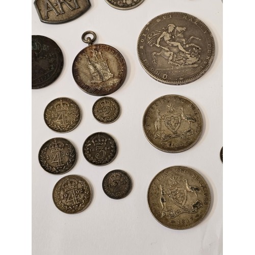 139 - Coins of interest - to include a George III 1820 Crown, a George IV Halfcrown A/F, George I 1724 Hal... 