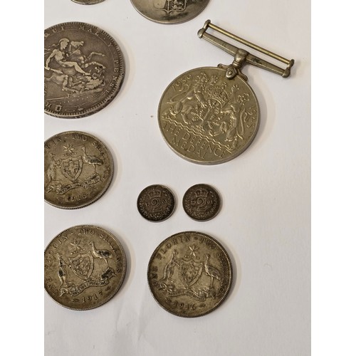 139 - Coins of interest - to include a George III 1820 Crown, a George IV Halfcrown A/F, George I 1724 Hal... 