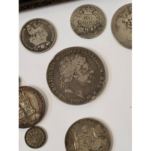 139 - Coins of interest - to include a George III 1820 Crown, a George IV Halfcrown A/F, George I 1724 Hal... 