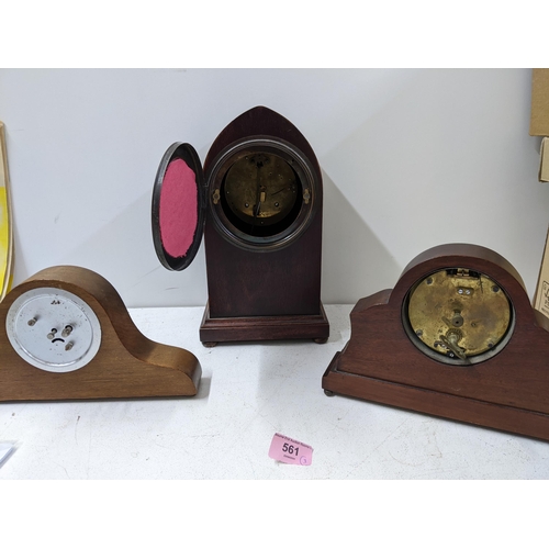 561 - Clocks to include three Edwardian mahogany cased examples with inlaid decoration
Location:10.4
If th... 