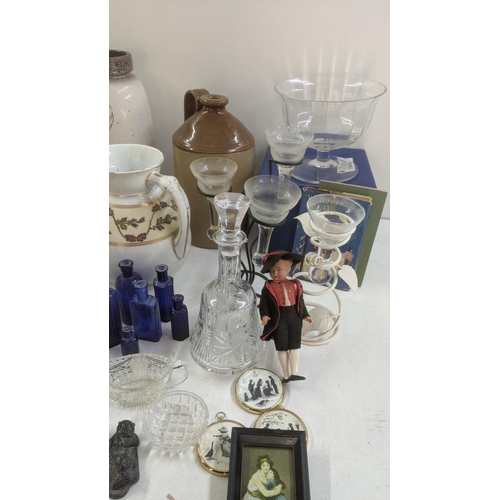 515 - A mixed lot to include stoneware bottles and flagons, crystal cut glassware, mixed pottery and other... 