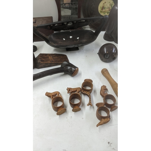 555 - Treen items to include an Irish Shillelagh and others together with a French desk bell
Location:A2B
... 