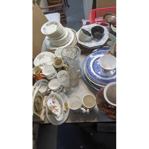 558 - A quantity of mixed ceramics to include a Doulton Lambeth pottery jug A/F, a variety of plates, teap... 