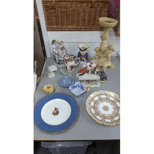 578 - A mixed lot to include a Meissen style figural group and others, along with a Wedgwood Jasperware as... 