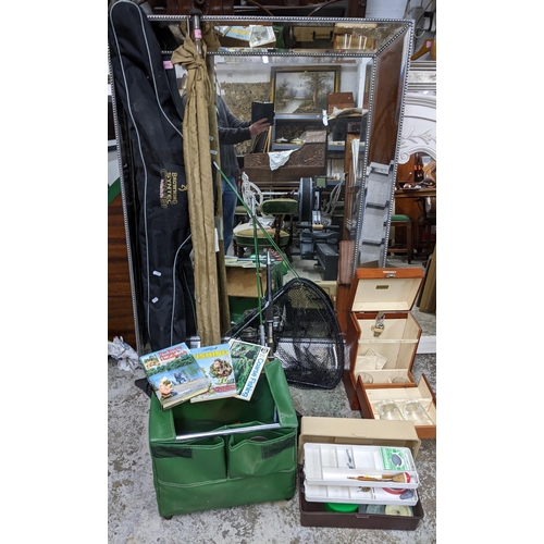 598 - Fishing equipment to include a Milward fishing rod and other items, along with a Brexton picnic/drin... 