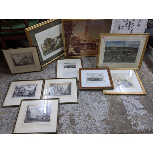 599 - A group of framed and glazed prints and engravings to include some depicting Great Marlow and Marlow... 