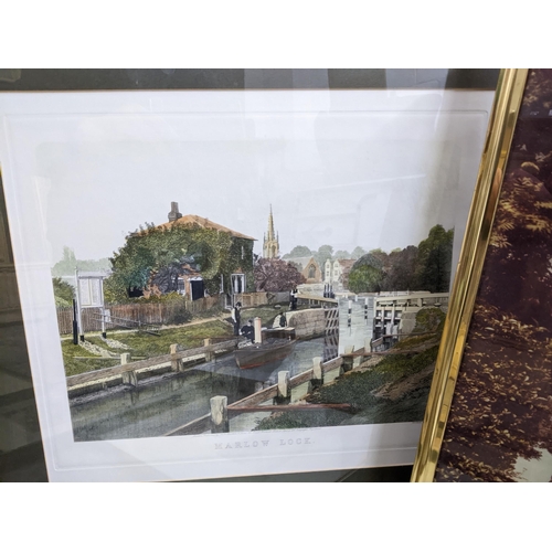 599 - A group of framed and glazed prints and engravings to include some depicting Great Marlow and Marlow... 