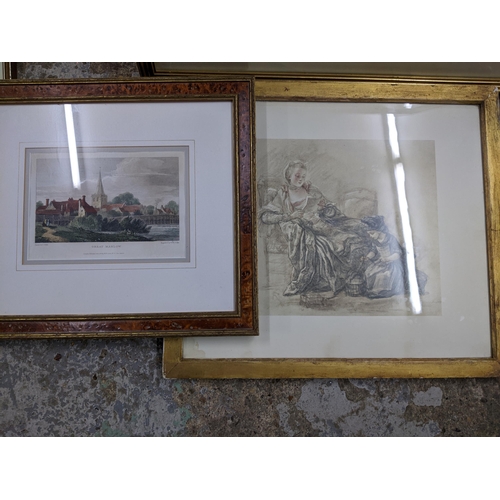 599 - A group of framed and glazed prints and engravings to include some depicting Great Marlow and Marlow... 