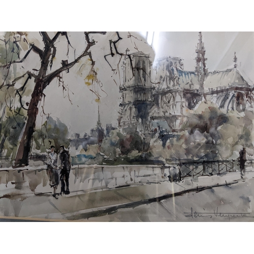 600 - Denis Verspecht 1919-1996 - two French city river scenes, watercolours, 33 x 27.5  and 24 x 32, sign... 