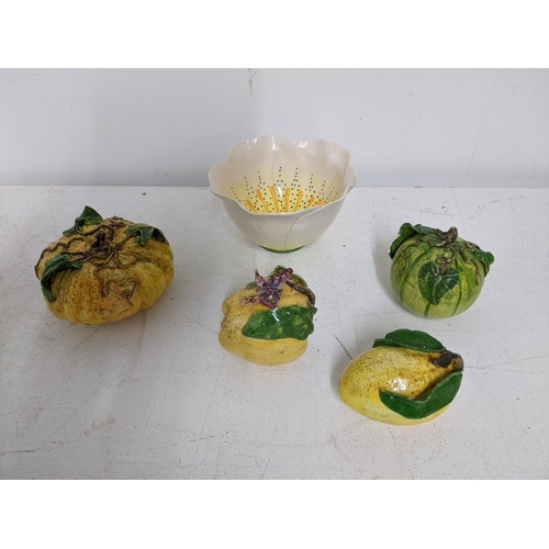 603 - THIS LOT HAS BEEN WITHDRAWN
A group of studio pottery models of fruit to include a lemon box, artist... 