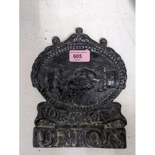 605 - A Norwich Union cast lead fire insurance plaque
Location:G
If there is no condition report shown, pl... 