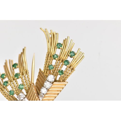 101 - A vintage yellow gold wheat design brooch, inset with ten brilliant cut graduating diamonds and twel... 