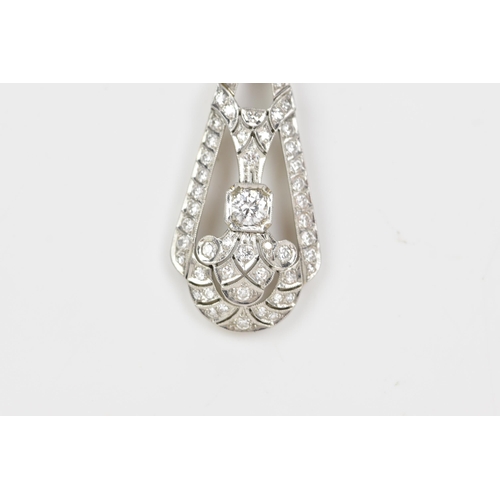 102 - An Art Deco white gold pendant and a 14ct white gold belcher necklace, the pendant set with a centra... 