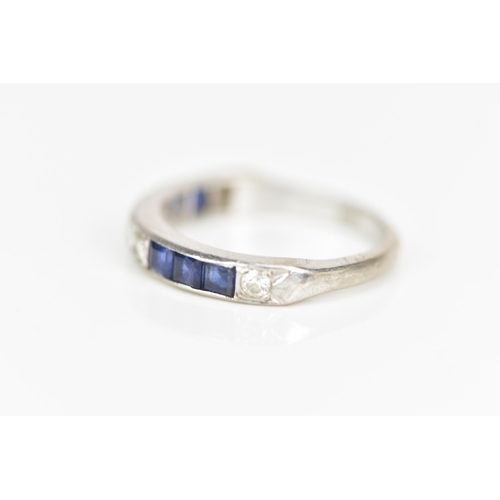 106 - An 18ct white gold half eternity, set with six square cut sapphires and five brilliant cut diamonds,... 