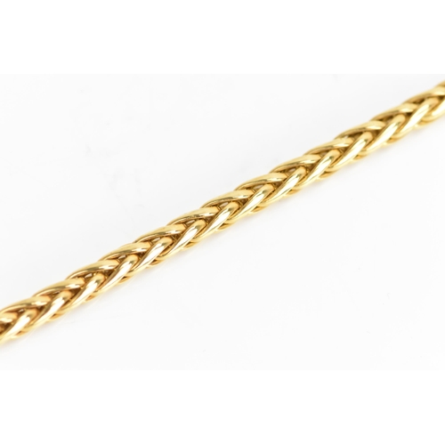 126 - A 9ct yellow gold wheat chain link necklace, having a bolt ring clasp and with four blue sapphire ca... 