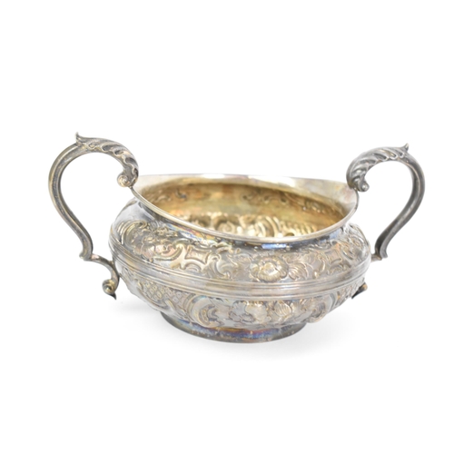 13 - A George IV silver three piece tea service, by 	Joseph Angell I, hallmarked London 1827, consisting ... 