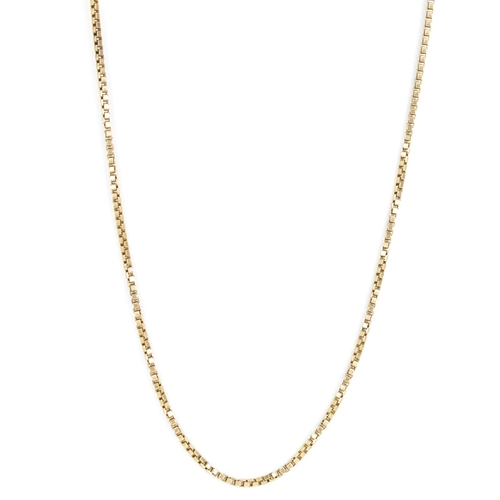 149 - A 9ct yellow gold box link chain necklace, the bolt ring clasp stamped 9ct, 79cm, 38.1 grams
If ther... 