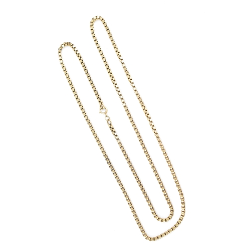 149 - A 9ct yellow gold box link chain necklace, the bolt ring clasp stamped 9ct, 79cm, 38.1 grams
If ther... 