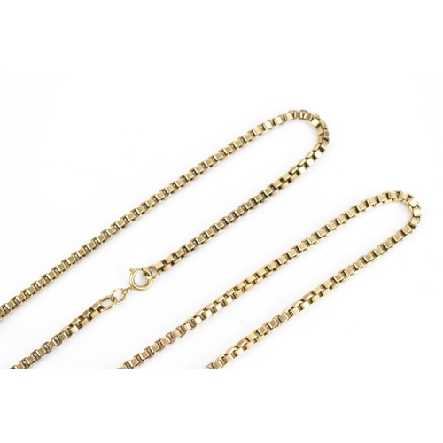 149 - A 9ct yellow gold box link chain necklace, the bolt ring clasp stamped 9ct, 79cm, 38.1 grams
If ther... 