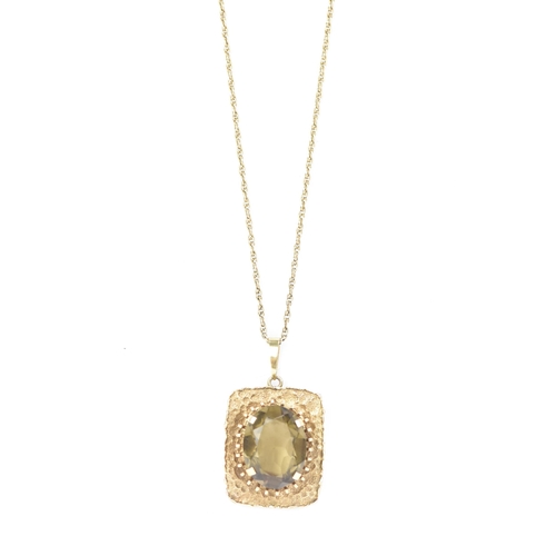 169 - A 9ct yellow gold wheat chain link necklace and a 9ct gold citrine pendant, the faceted cut citrine ... 