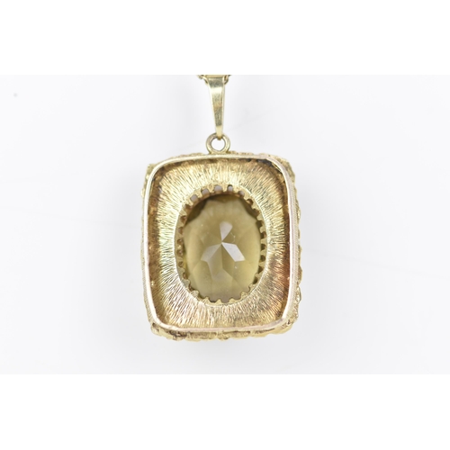 169 - A 9ct yellow gold wheat chain link necklace and a 9ct gold citrine pendant, the faceted cut citrine ... 