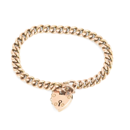 179 - A 9ct rose gold curb link bracelet, having a heart shaped padlock clasp, stamped 9ct, 19.2 grams
If ... 