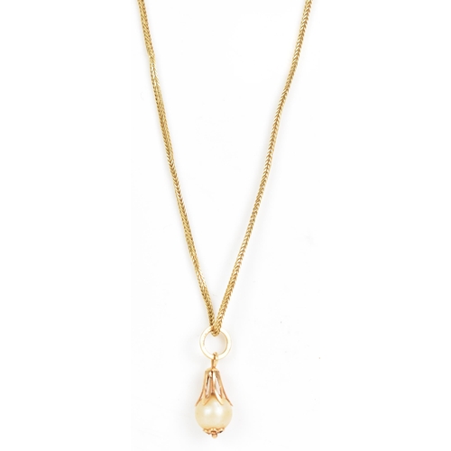 188 - An 18ct yellow gold foxtail chain necklace, together with a pearl drop pendant in an 18ct gold mount... 