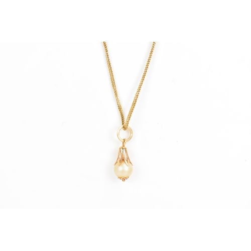 188 - An 18ct yellow gold foxtail chain necklace, together with a pearl drop pendant in an 18ct gold mount... 