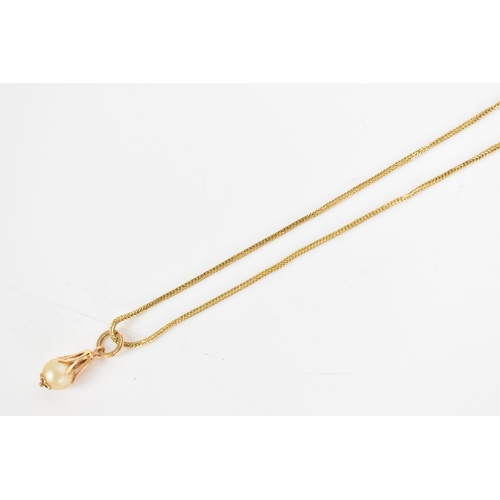 188 - An 18ct yellow gold foxtail chain necklace, together with a pearl drop pendant in an 18ct gold mount... 