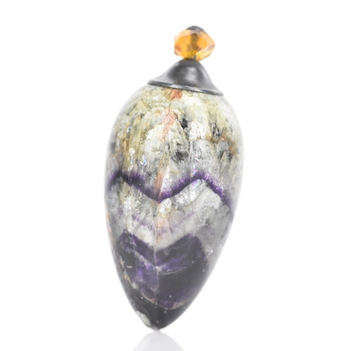 190 - A late 19th century blue John fluorite egg form perfume bottle with a faceted cut citrine coloured s... 