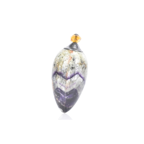 190 - A late 19th century blue John fluorite egg form perfume bottle with a faceted cut citrine coloured s... 