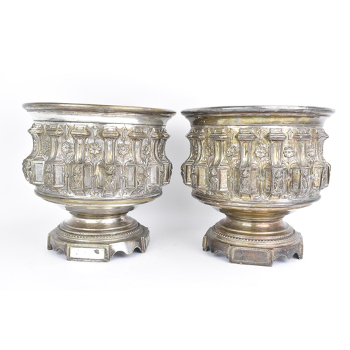 200 - A pair of late 19th/early 20th century silver plated continental jardinieres, each embossed with rep... 