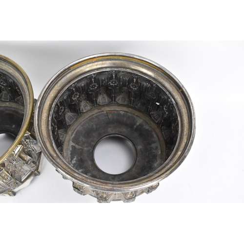 200 - A pair of late 19th/early 20th century silver plated continental jardinieres, each embossed with rep... 