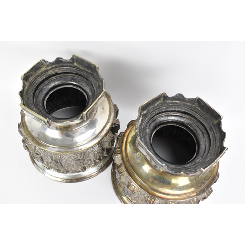 200 - A pair of late 19th/early 20th century silver plated continental jardinieres, each embossed with rep... 