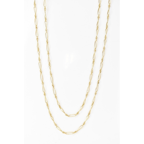 209 - An 18ct yellow gold chain link rope length necklace, each link stamped '18', 125cm, 37.8 grams
If th... 