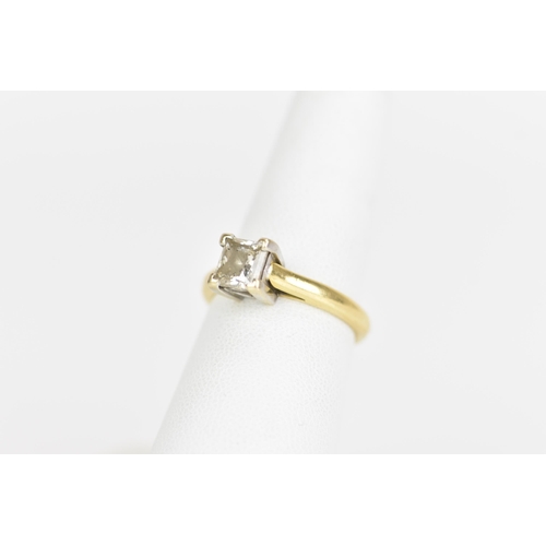 214 - An 18ct gold diamond engagement ring, the princess cut diamond approx 1ct, 5.6mm x 5.1mm, approx col... 